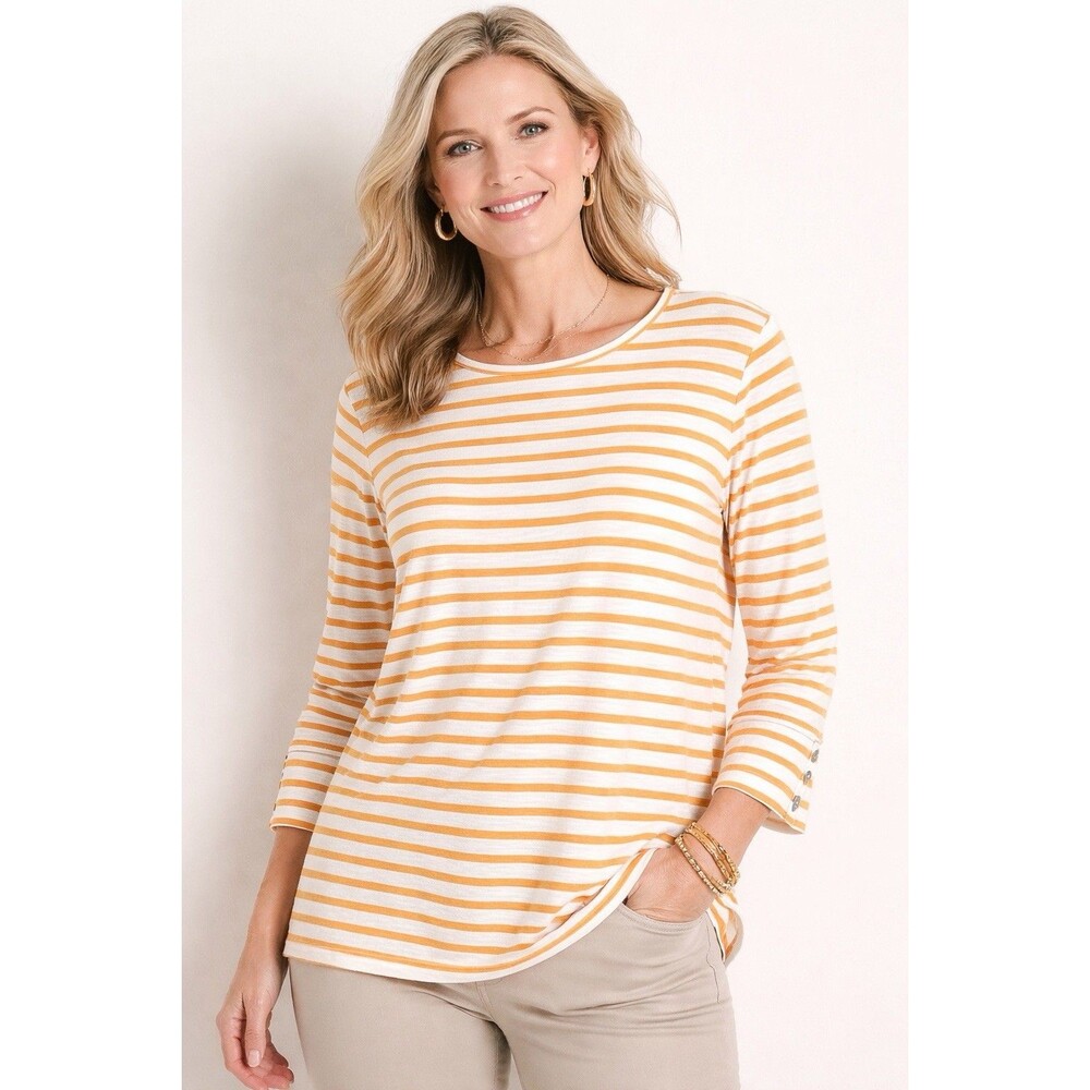 Chico's Striped Bateau Neck Shirt Top Modal Orange White Stripe Chicos Size 3